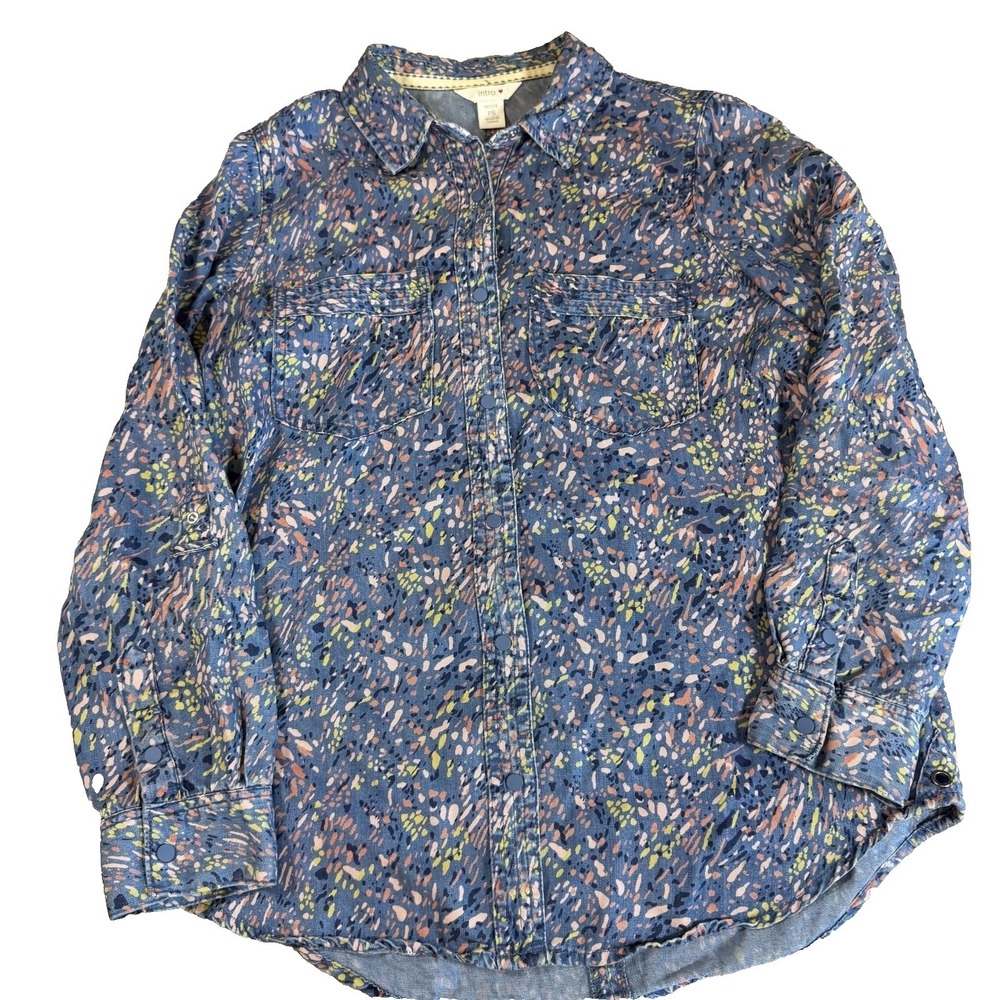 Intro Petite Small Denim Snap-Button Shirt